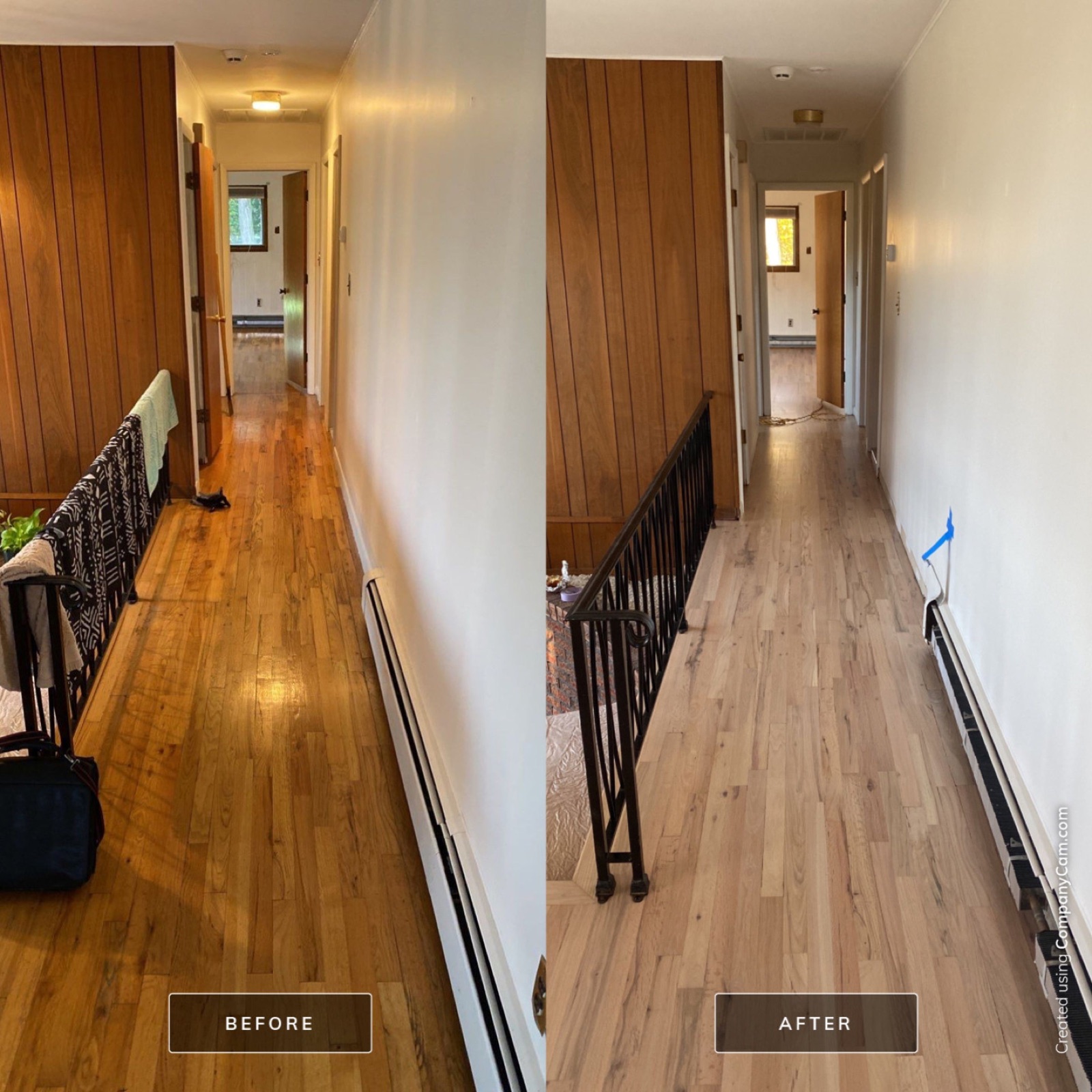 Hallway refinish, before & after