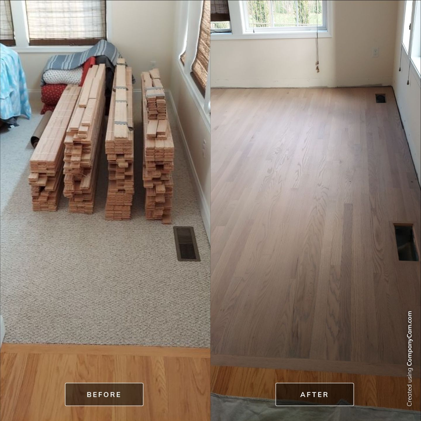 Unfinished red oak installation at a Hudson Valley home