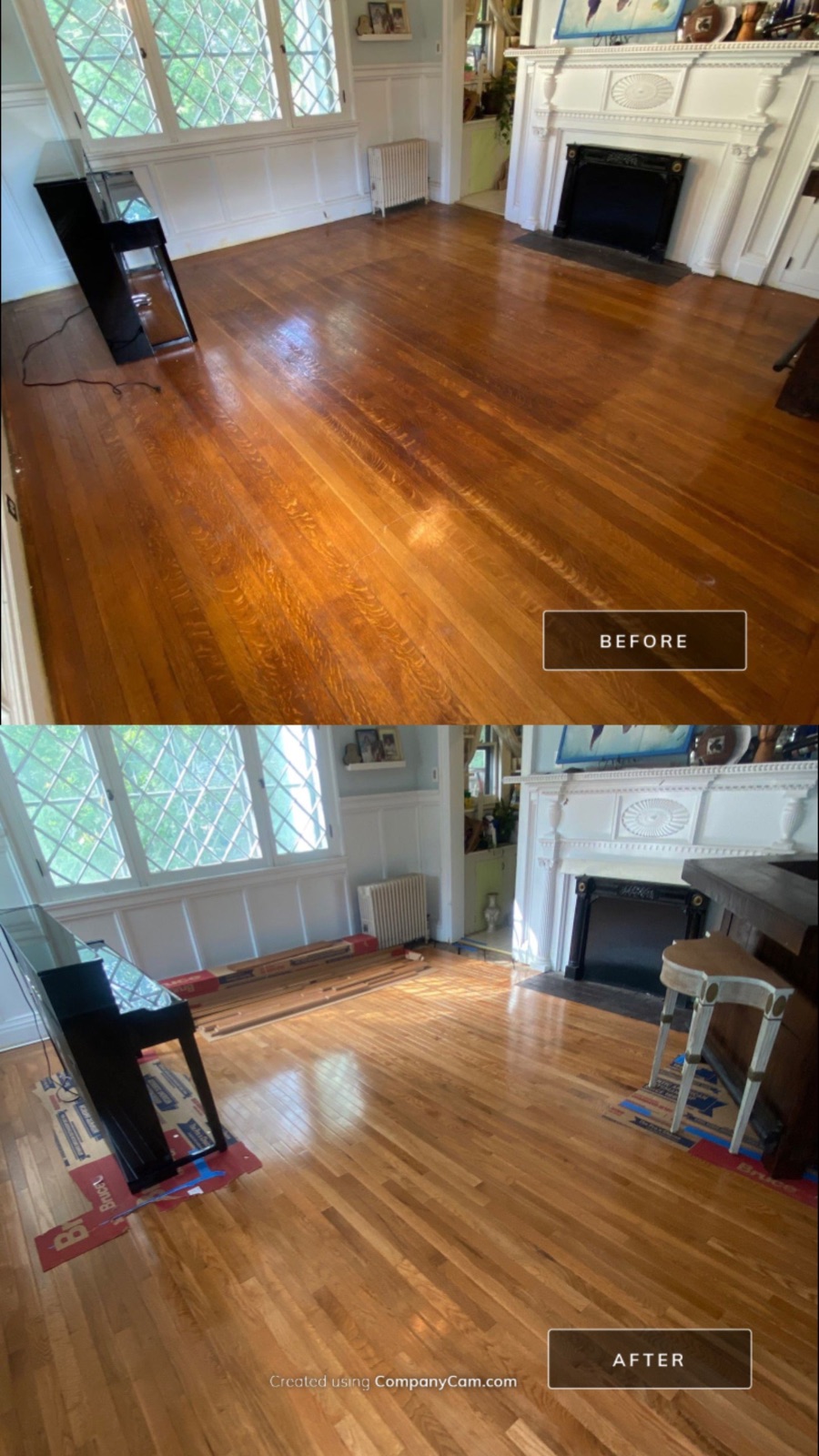 Custom red oak install, before & after